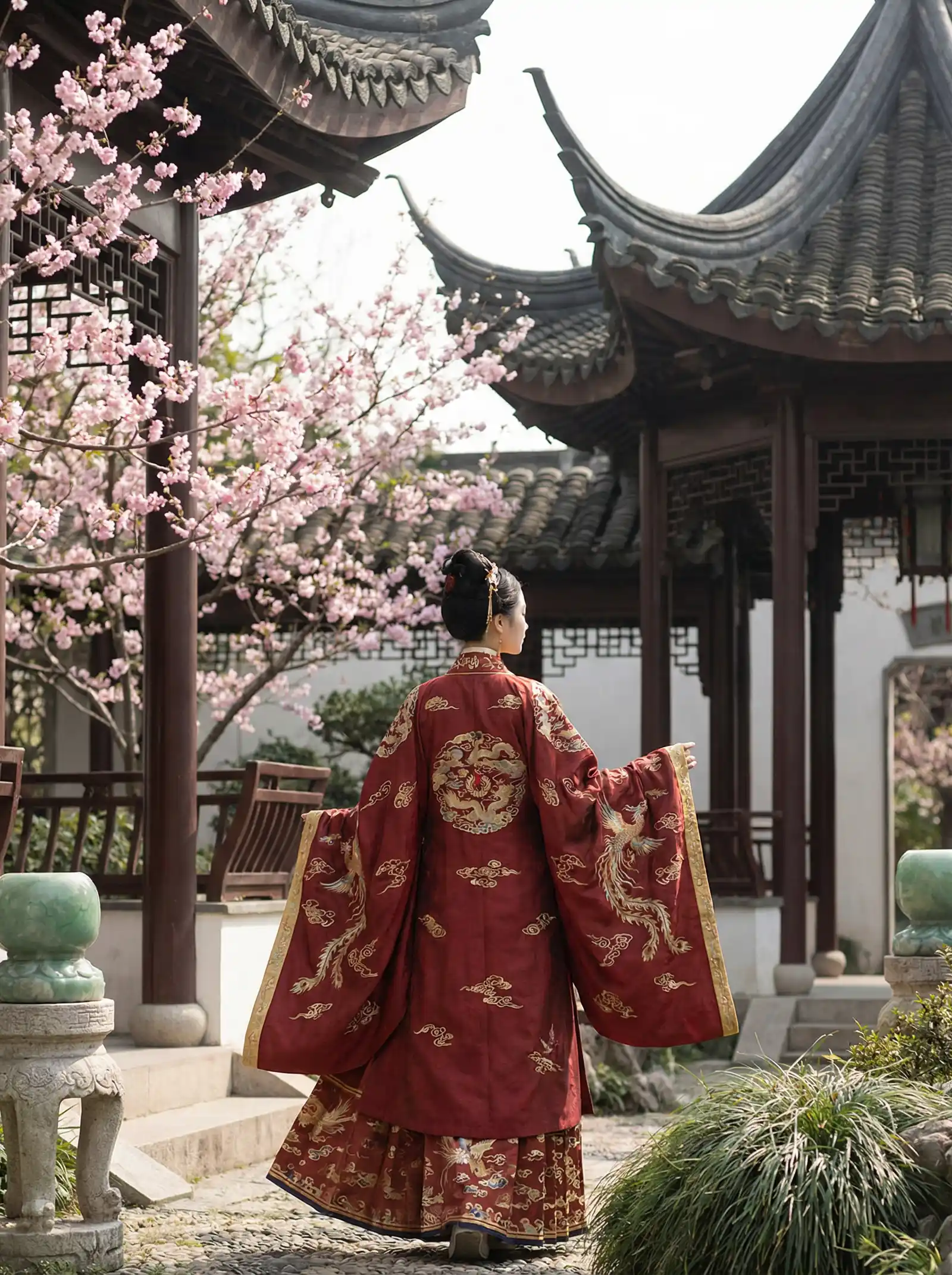 老马的春天顾晓婷 明制汉服红色凤凰刺绣